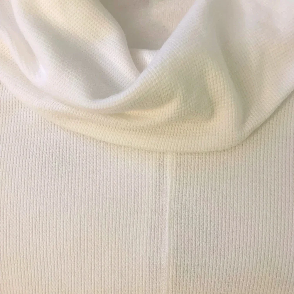 Lucky Brand Waffle Knit Cotton Ivory Cowl Sweater Top Coastal Lagenlook Minimal